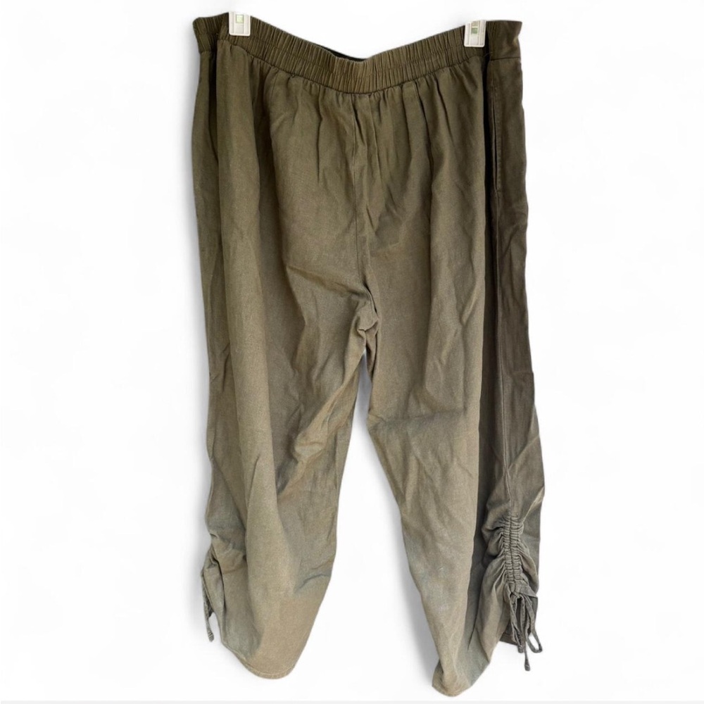 Cato 18/20 Linen Blend Wide Leg Cropped Pants Olive Green - Picture 4 of 8